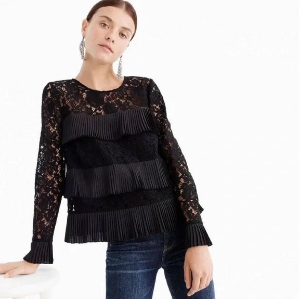 J. Crew NWT Black Lace Ruffle Blouse